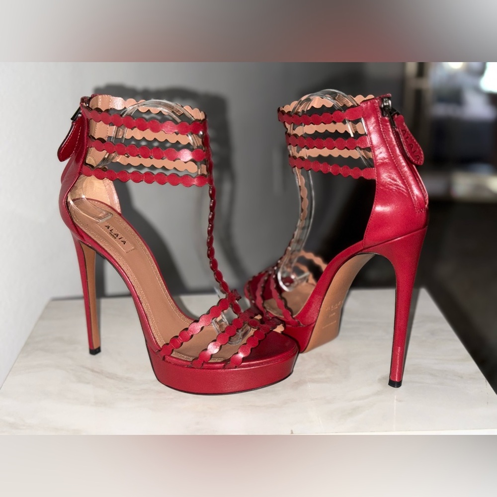 Alaïa Red Scalloped Platform High Heels